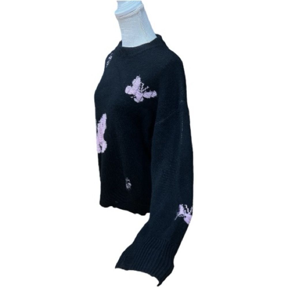Santo Black Knit Sweater with Pink Butterfly and Distressed Design Size M - Picture 6 of 8
